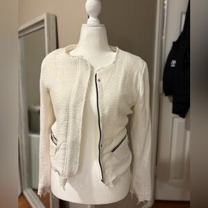 Women's White tweed like Textured Zipper Jacket size S